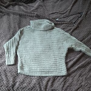 Pink Rose Textured Gray Turtleneck Sweater